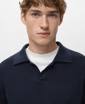 Men's Cotton-Blend Ribbed Polo Sweater