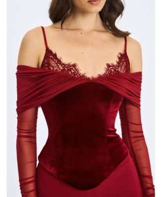 Women's Maybelle Magenta Bardot Lace Strap Peplum Maxi Dress