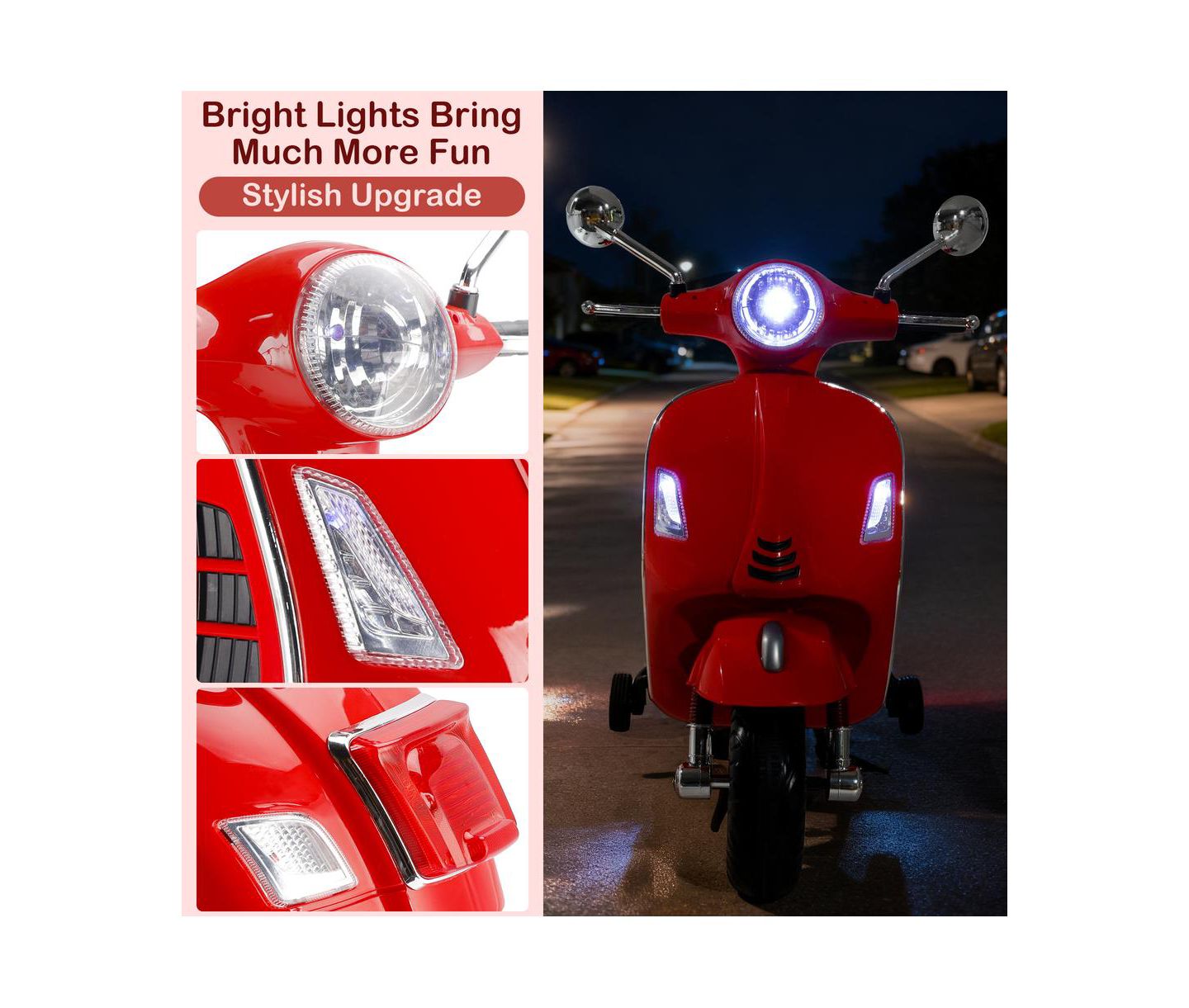 Детская игрушка Bruce & Shark 6V Kids Ride-On Motorcycle with Training Wheels, MP3 Player & Foot Pedal Drive, 60 Lbs., Ages 3-8, цвет: Красный — фото 5