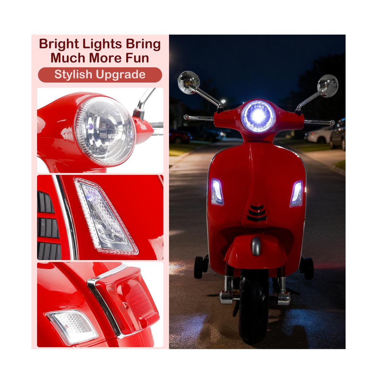 Bruce & Shark 6V 2 Mph Kids Ride-On Motorcycle with Training Wheels, Foot Pedal Drive & MP3 Player