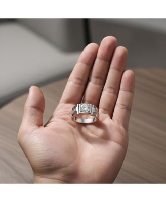 Modern Cubic Zirconia Centerpiece & Pave Side Accents Geometric Band Ring