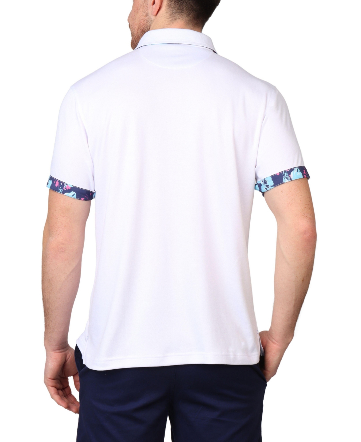 Tailorbyrd Men's Modal Pique Polo with Tropical Print Contrast