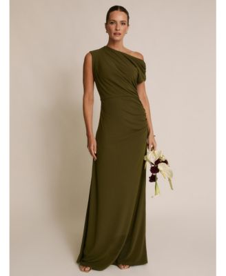 Women's Slash Neck Draped Bridesmaid Dress