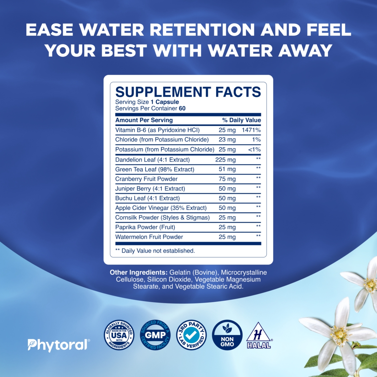 Phytoral Natural Diuretic Water Away Capsules, 60ct