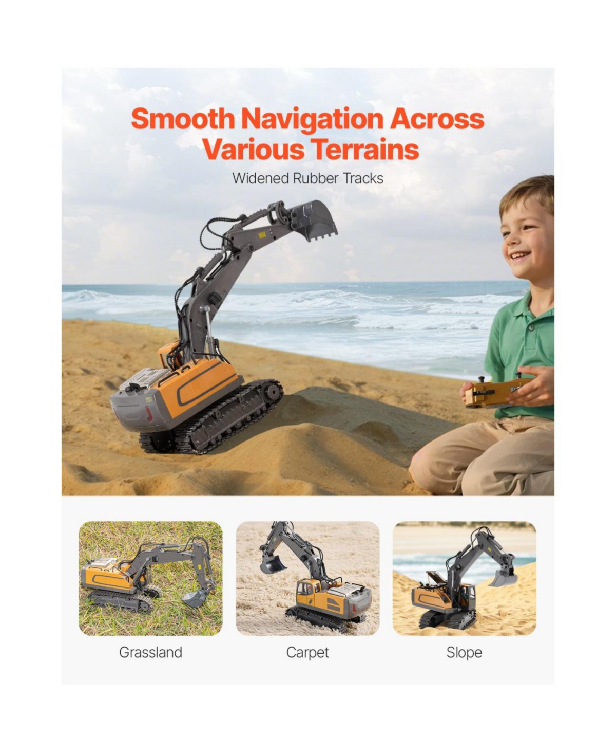 Slickblue Remote Control Excavator Toy, 11 Channel, 1:20 Scale Remote Control Digger Toy, Rc Excavator with Lights & Sound