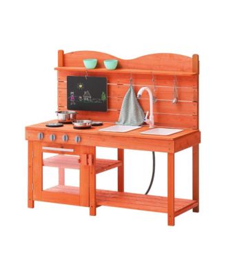 Mud Kitchen for Kids, Wooden Toy Play Kitchen Set, Outdoor Toddler Grocery Store Playset for Boys & Girls