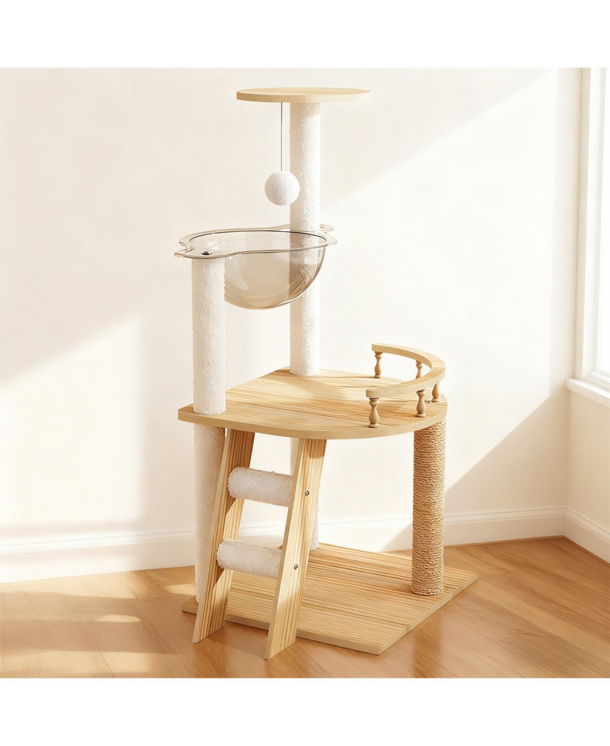 Aostirmotor 41.3" Modern Cat Tower with Sisal-Covered Scratching Posts in Natural