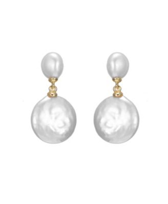 Sterling Silver 14K Gold Plated with Mother of Pearl Coin Drop Dangle Earrings