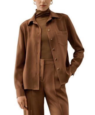 Women's Basic Silk Spread Collar Shirt