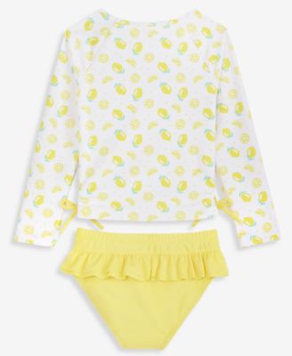 Toddler Girls' 2T-5T Lemon-Print Long-Sleeve Rash Guard Swimsuit, 2-Piece Set