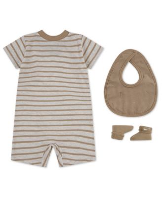 Baby Boys' and Baby Girls' Crewneck Romper, Bib and Booties, 3-Piece Set