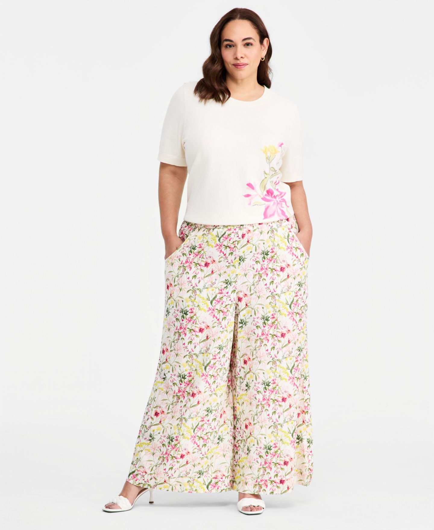 Женские брюки Vince Camuto Plus Size Wide-Leg Elastic Waist, цвет: Малиновый сорбет — фото 1
