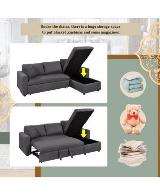 Sleeper Sectional Sofa with Storage and Cushions
