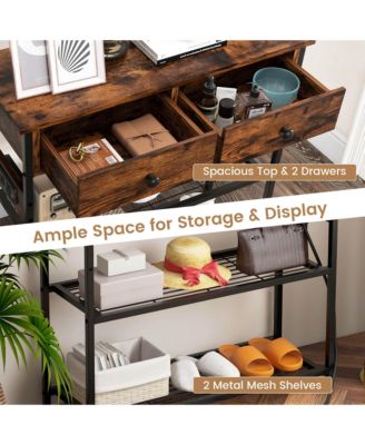 Entryway Table with Charging Station Narrow Console Table with 2 Drawers