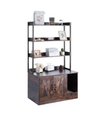 Wooden Cat Litter Box Enclosure with 3 Shelves