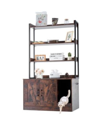 Wooden Cat Litter Box Enclosure with 3 Shelves