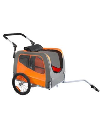 2-in-1 Foldable Pet Bike Trailer & Stroller, Holds up to 66 lbs., Orange & Gray