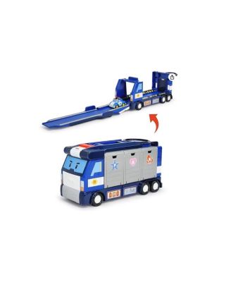 Transforming Police HQ Playset & Trailer Truck | Role Play Toy with Vehicle Launchers (1 Poli Die-Cast Car Included)