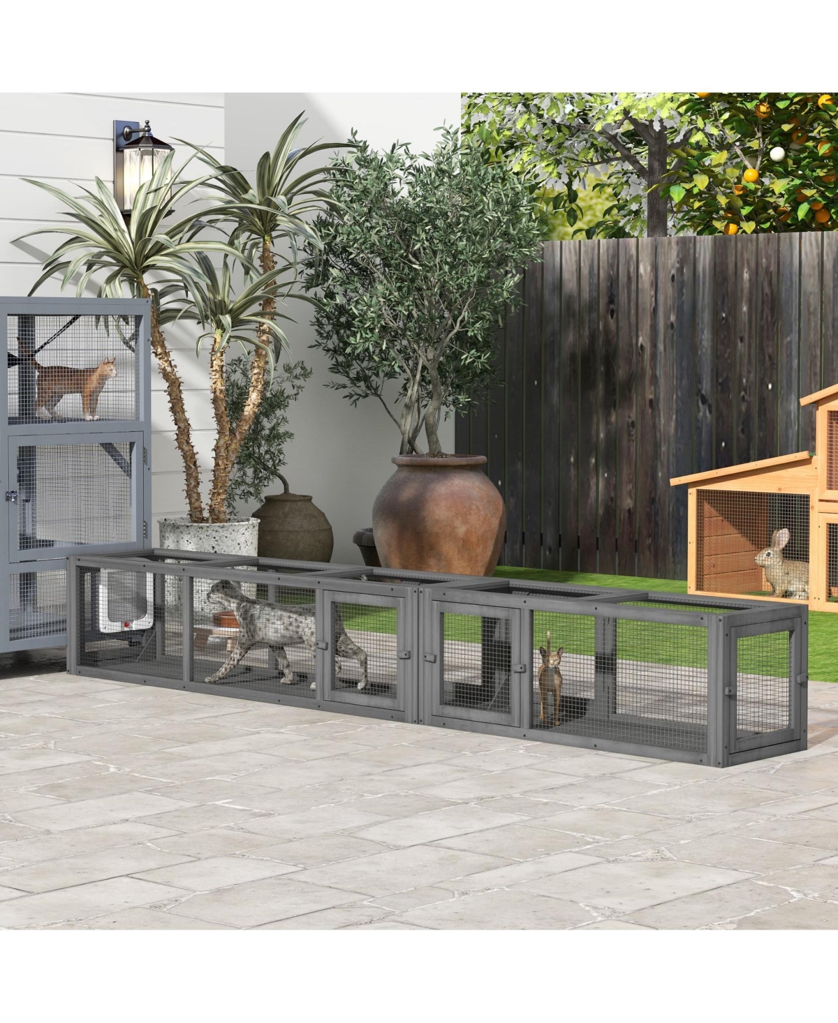 Zeus & Ruta 98 Inch Dark Gray 8 Door Outdoor Cat Tunnel