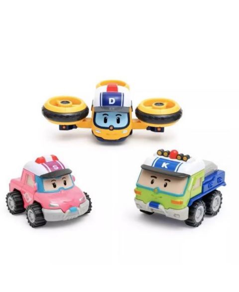 Детские игрушки Robocar Poli Die-Cast Rescue Vehicle Set (Droney, Sandy, Keaton) Perfect Birthday Toy Car Gift for Kids' Role Play & Learning