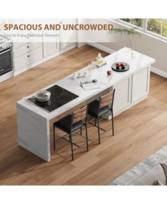 Wooden Bar Stools Set of 2, Faux Leather Upholstered Bar Chairs with Backrest, Footrest & Thick Cushion, Counter Height