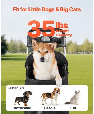 4-Wheel Foldable Pet Stroller with Detachable Carrier, Holds up to 35 lbs