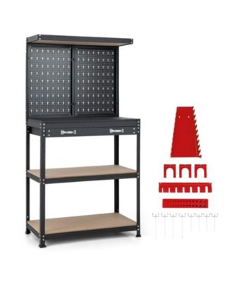 Tool Storage Workbench with Pegboard with 14 Hanging Accessories for Garage