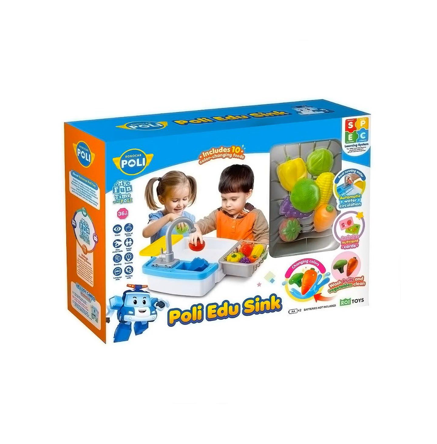 Детские игрушки Robocar Poli Edu Automatic-Water-Circulation Color-Changing 10-Piece Play Sink Set, Ages 3+ — фото 1