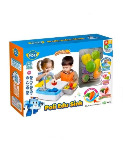 Детские игрушки Robocar Poli Edu Sink - Play Sink Set with Running Water, 10 Color-Changing Foods, Pretend Kitchen Accessories, Automatic Circulation Toy