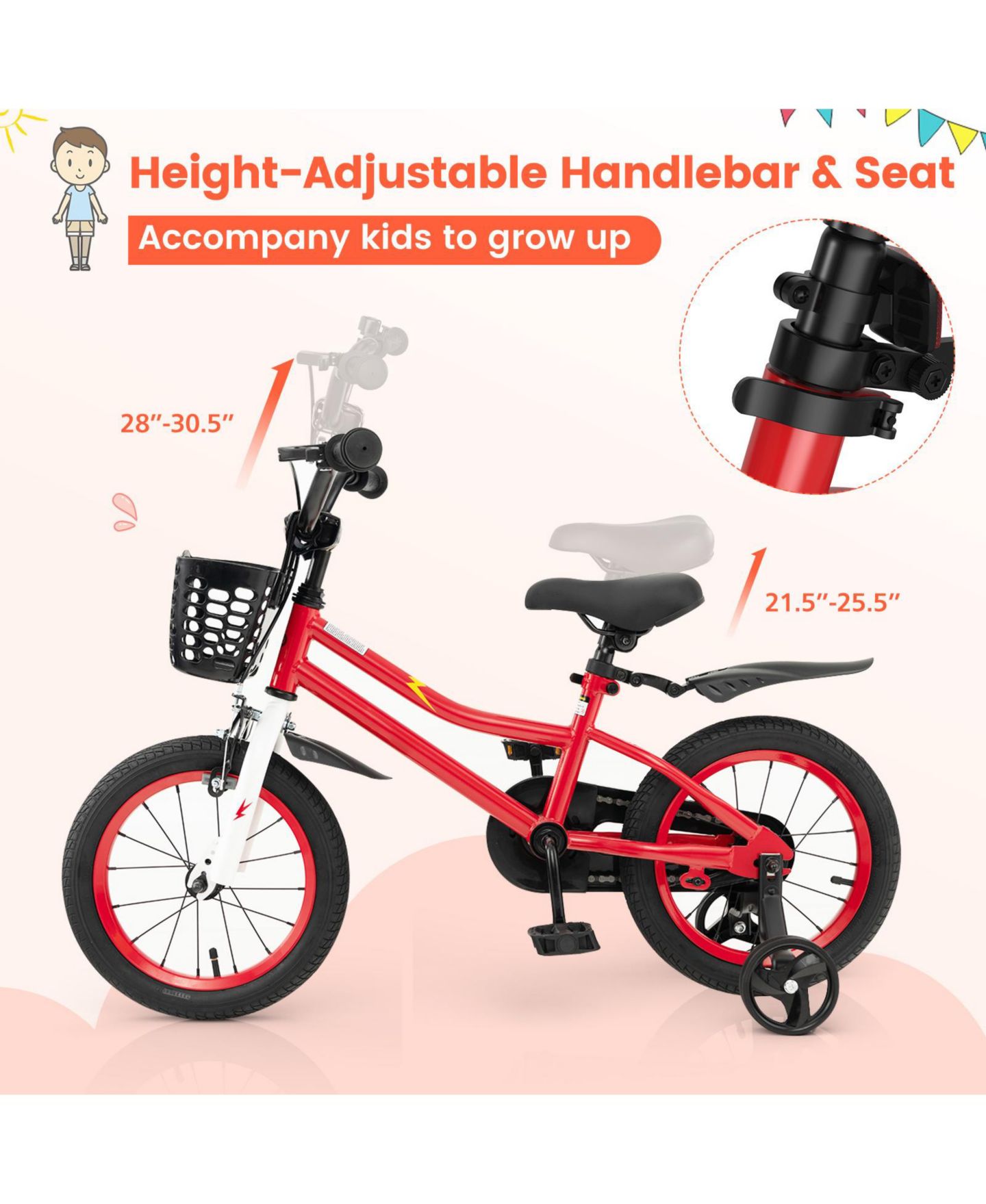 Детская игрушка SUGIFT 14-Inch Kids' Bike with Training Wheels, Adjustable, Ages 3-5, цвет: Красный — фото 4