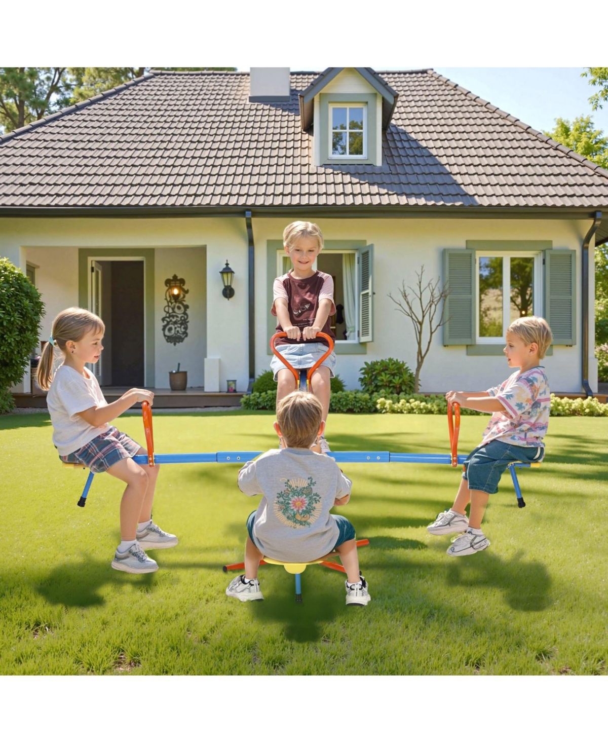 Mecale 4-Seat Sit and Spin Teeter Totter Kids Seesaw with 110 lb Capacity per Seat