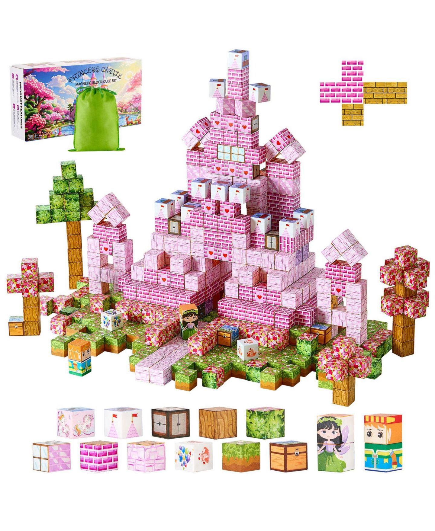Детский конструктор Mecale Princess Castle 100-Piece Magnetic Building Set, Ages 3+, цвет: Розовый — фото 1