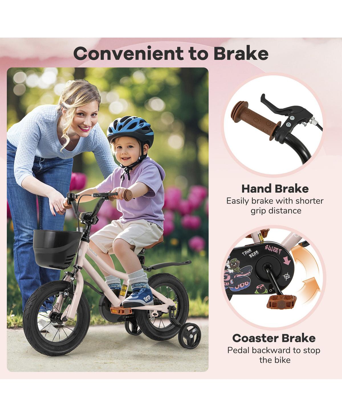 Sugift 14 Inches Kids Bike with Basket and Adjustable Handlebar for 3-8 Years Old