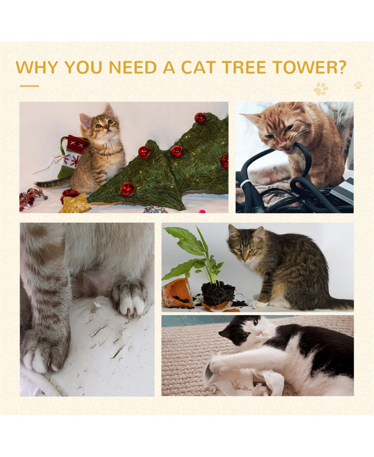 Aostirmotor 4-Step Multi-Level Carpeted Cat Tree with Scratching Post Pet Stairs