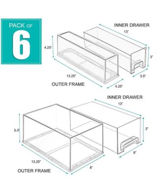 2 Large & 4 Small Clear Stackable Fridge Drawers with Handles -  Food Storage Containers for Kitchen, Freezer, Vanity & Fridge