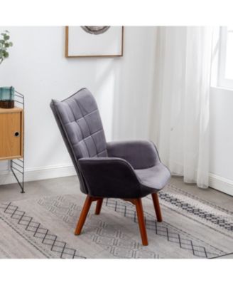 Contemporary Silky Velvet Tufted Accent Chair with Ottoman