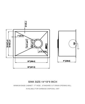 14x18x9inch Undermount Kitchen Sink Single Bowl Stainless Steel 16 Gauge Deep Basin