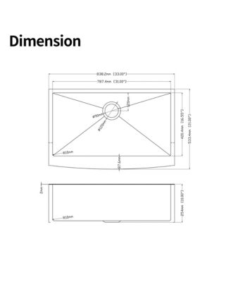 33x21x10inch Farmhouse Apron Single Bowl Kitchen Sink Stainless Steel
