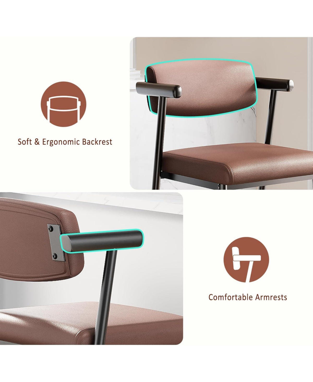 gaomon Bar Stools Set of 2, 26.5 in Upholstered Counter Height Bar Stools for 2 with Armrest, Wider Thickened Cushion, Bar Chairs with Backrest, Brown