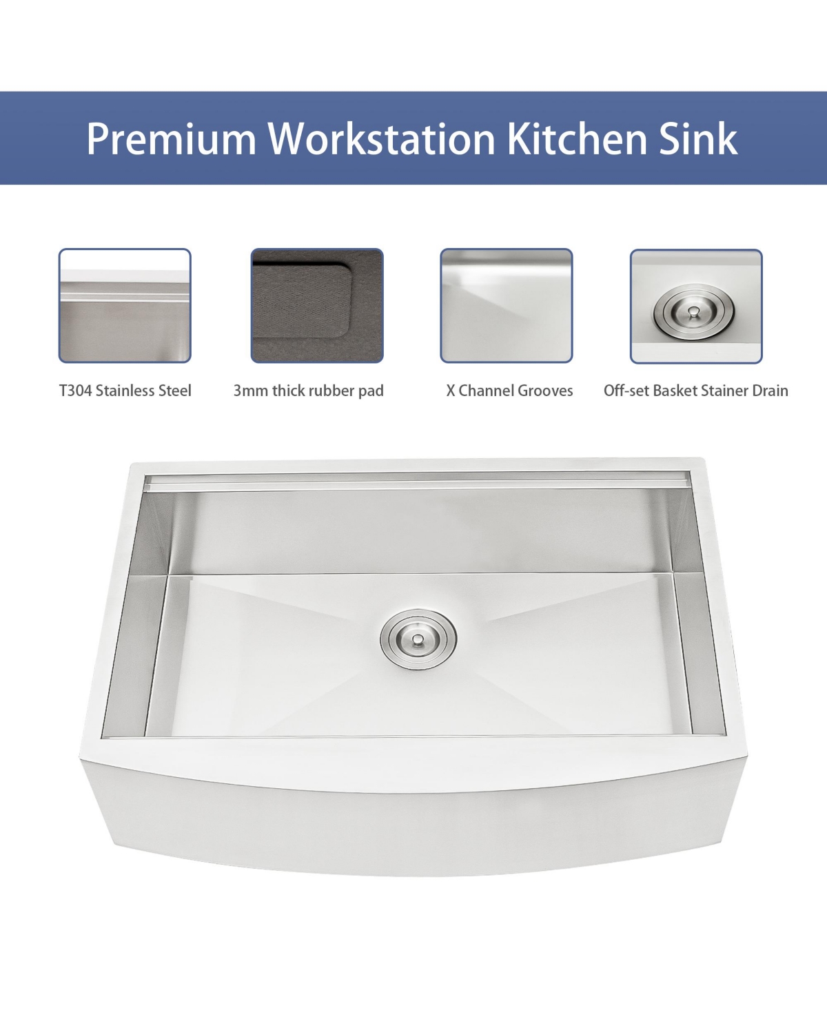 flynama 30x21x9inch Farmhouse Kitchen Sink Workstation Stainless Steel 16 Gauge Apron Front