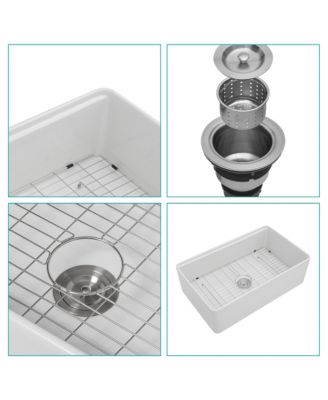 33x20x10inch White Farmhouse Sink Porcelain Ceramic Single Bowl Workstation Kitchen Sink