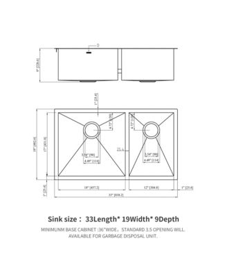33x19x9inch Undermount Double Bowl Kitchen Sink Stainless Steel 16 Gauge 60 and 40