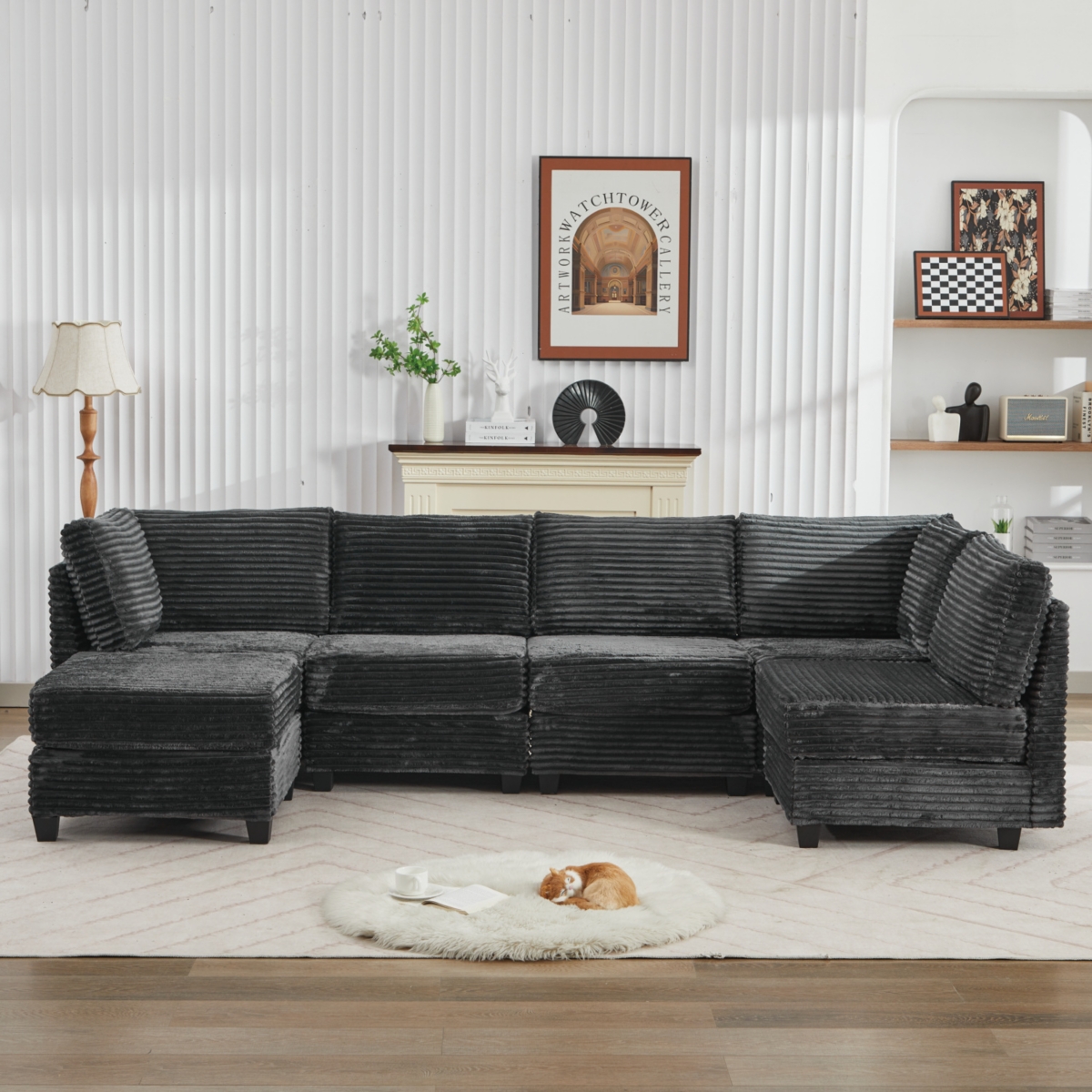 Streamdale Furniture Corduroy Sectional Sofa with Ottoman & Storage