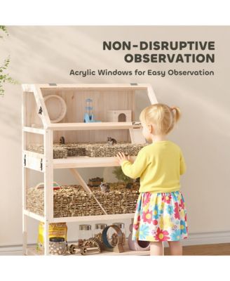 Wooden 3 Tier Hamster Cage with Storage Shelf for Dwarf, Gerbil