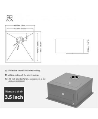 huluwat 19x20x9inch Undermount Kitchen Sink Stainless Steel Single Bowl 16 Gauge Deep Basin