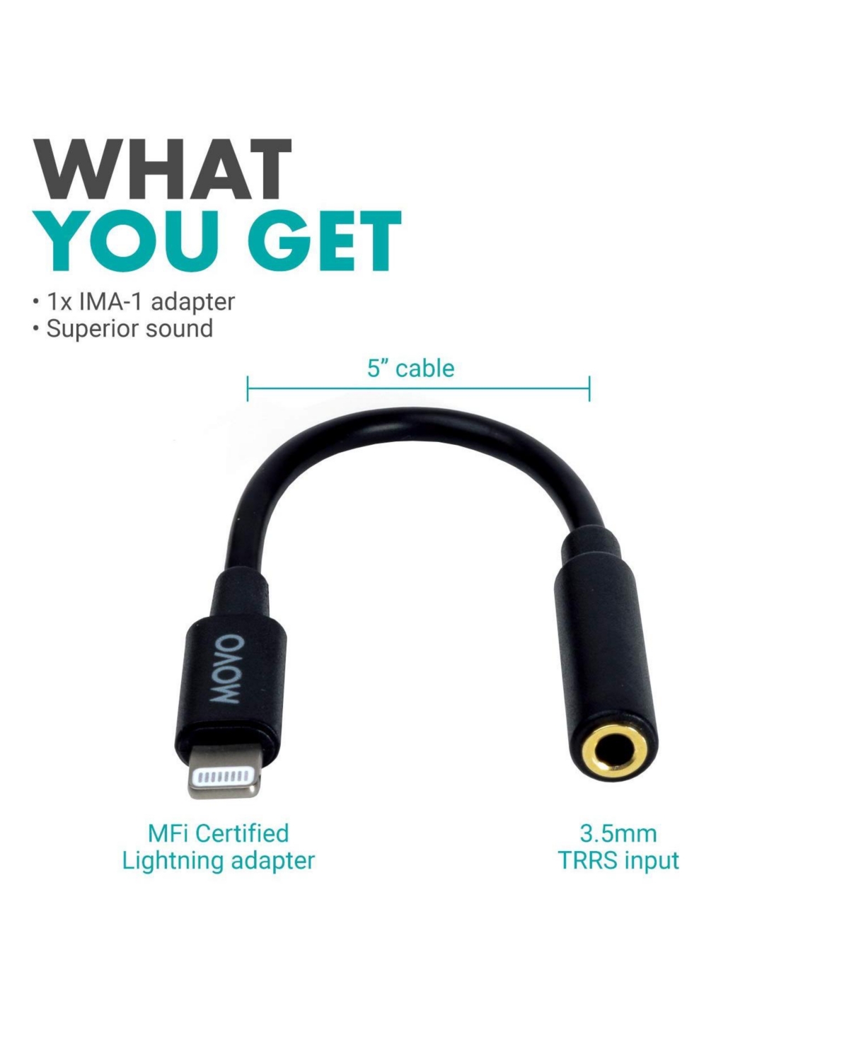 Movo Ima-1 Microphone Adapter Cable - 3.5mm Trrs to Lightning Connector