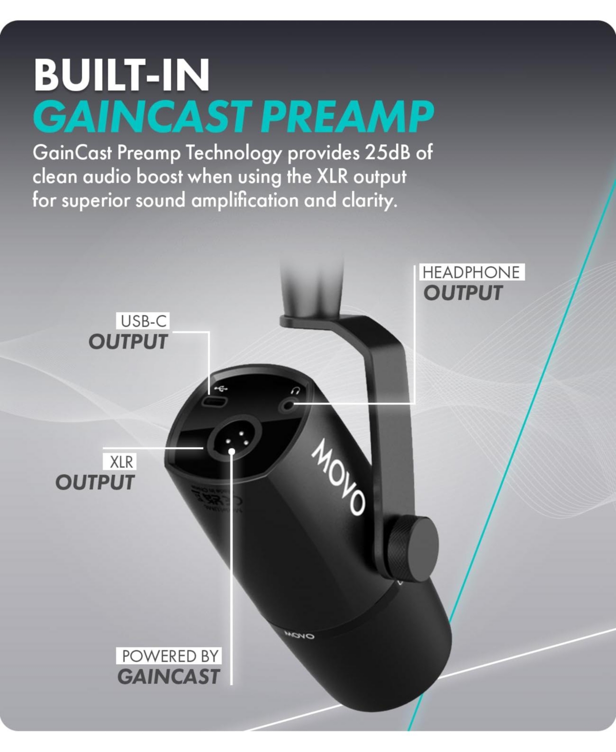 Movo UM6 Dynamic Podcast Microphone with Built-in GainCast Preamp