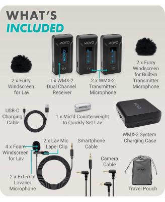 WMX-2-DUO Dual Wireless Lavalier Microphone System with Charging Case for Cameras