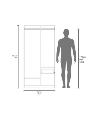 Lugoff Wardrobe with Two Doors and One Drawer, Matt Grey and Natural Oak