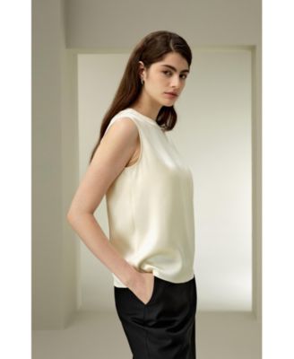 Women's Sleeveless Round Neck Silk Top